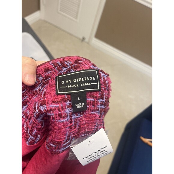 G By Giuliana Timeless Tweed Black Label Raw Hem Jacket Size L Hot Pink Barbie - Picture 8 of 12